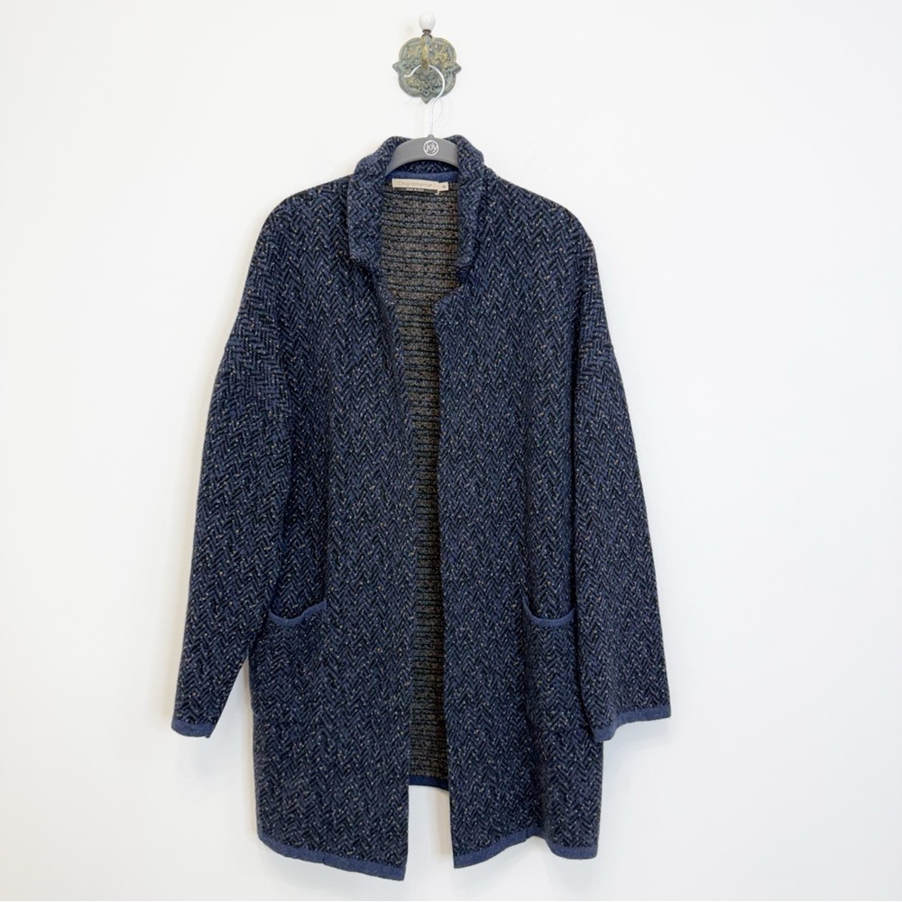 Chiaramente Made in Italy Herringbone Sweater Cardigan Navy Blue Women's Medium